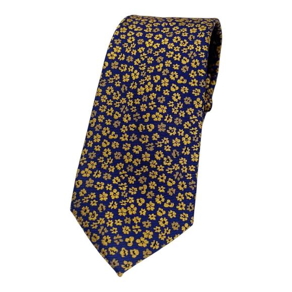 Charles Tyrwhitt of Jermyn St Silk Tie Floral French Blue & Gold - Picture 2 of 10